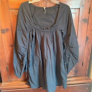 Free People Black Drawstring Sleeves Mini Dress